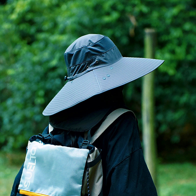 Wide Brim Sun Hat with Face Mask & Neck Flap, Adjustable