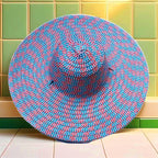Wide Brim Sun Hat, Red/Blue Colorblock, Round Crown