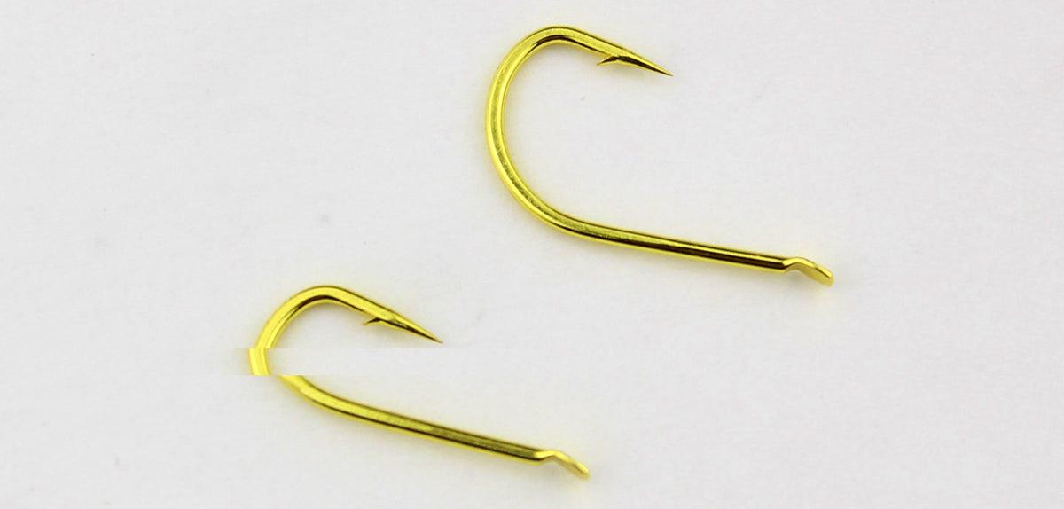 Gold Carbon Steel Fishing Hooks, 50 pcs, Barbed or Barbless – product photo