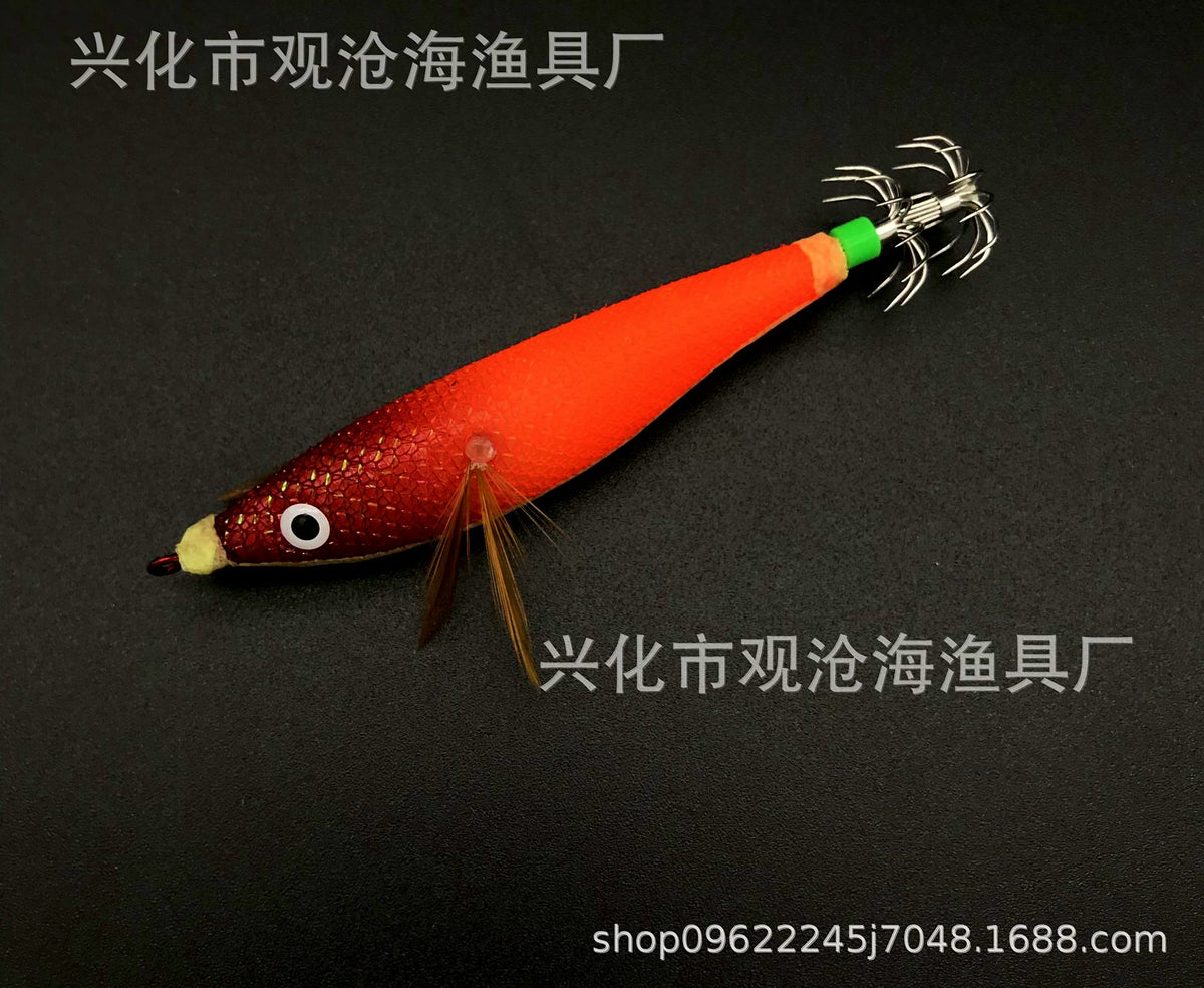 Wooden Shrimp Squid Jig, 10 cm (3.9 in), Glow Big-Eye – product photo