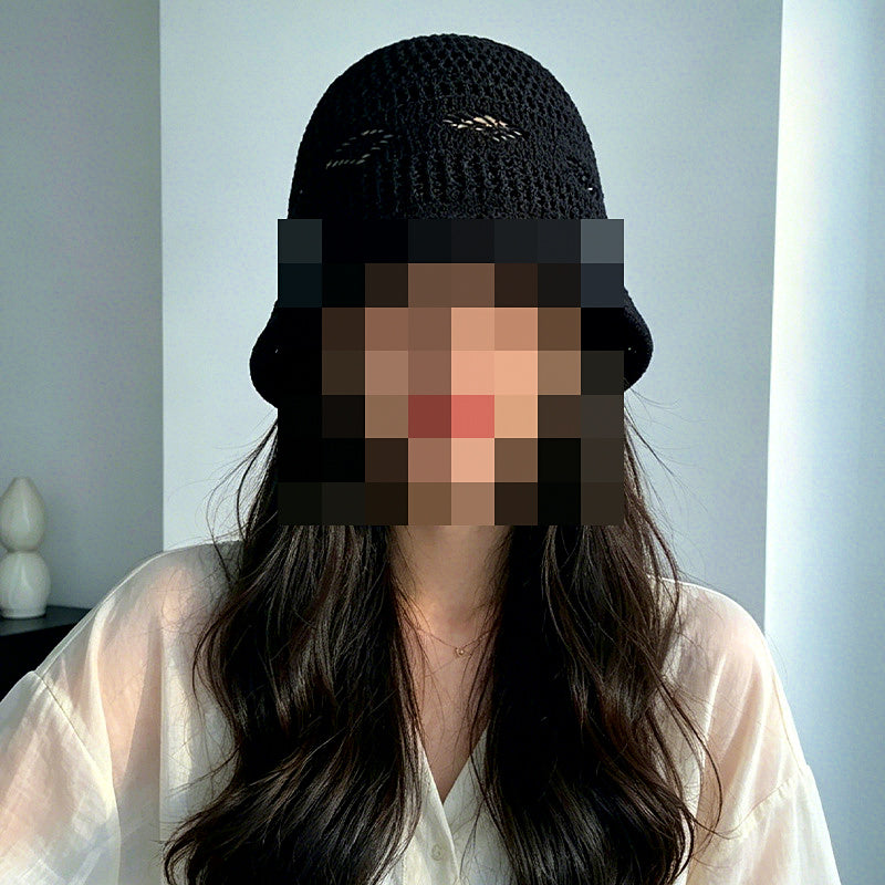 Knit Bucket Hat, Openwork Breathable Sun Hat, Adjustable – product photo