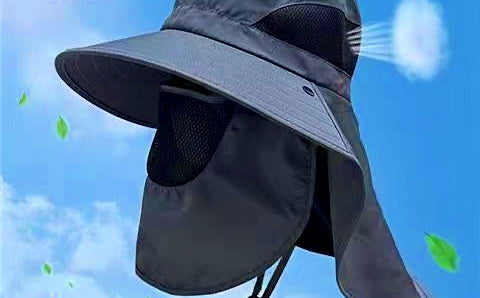 Wide Brim Sun Fishing Hat with Neck Flap, Polyester – product photo