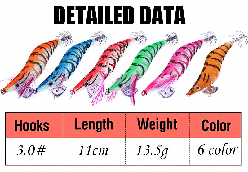 Glow Squid Jig, Wood Shrimp Size 3.0, Double Umbrella Hooks – product photo