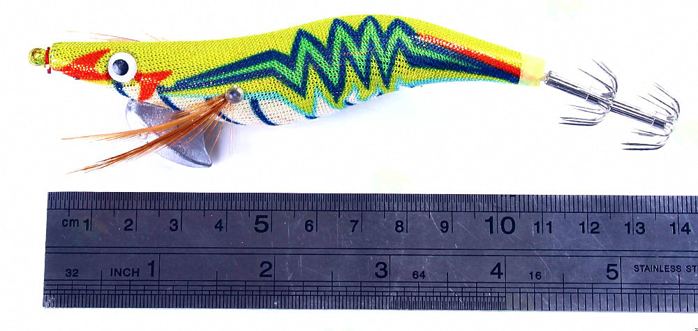 Glow Wooden Shrimp Squid Jig, 3.5 Size, 14 cm, 20 g (0.7 oz) – product photo