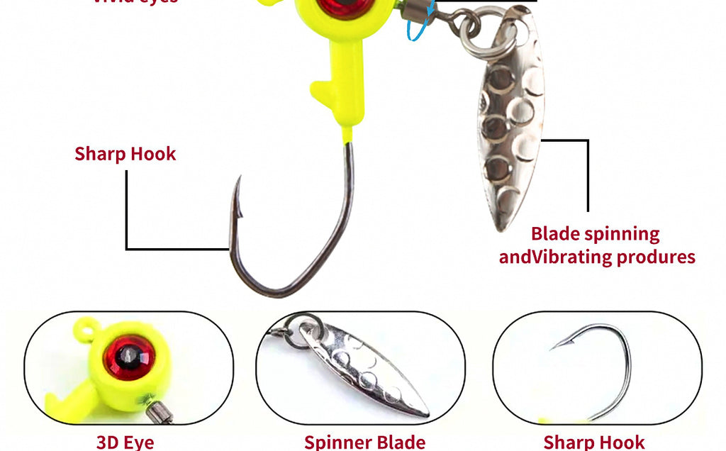Lead Head Jig Hook Lure Assortment w/ Spinner Blades, 20 Pc – product photo