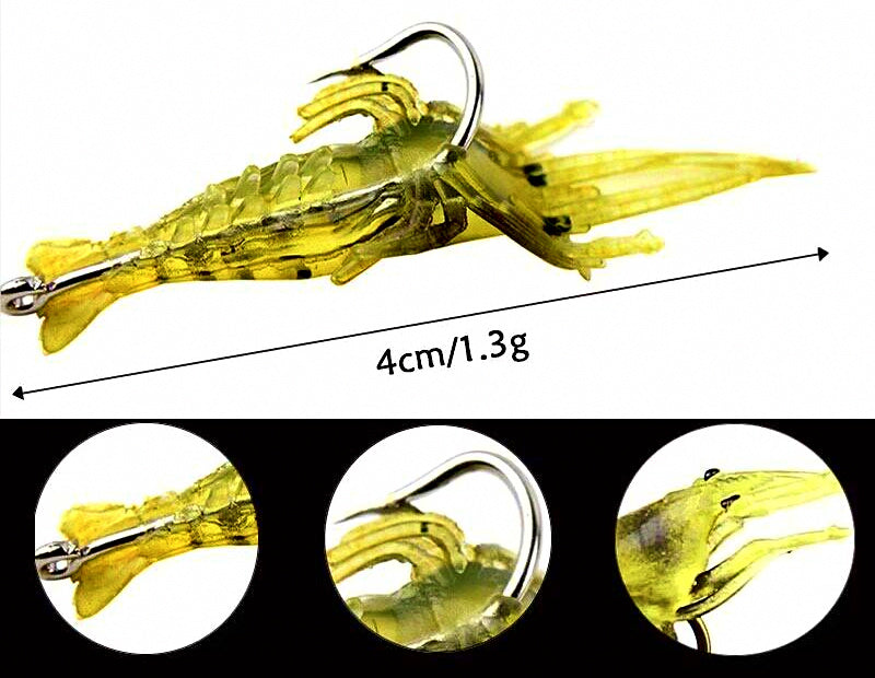Soft Shrimp Lure with Hook, Yellow or Glow, 1–30 Pack – product photo