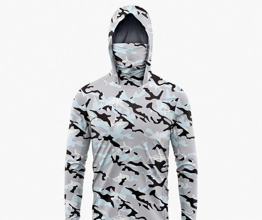 Men's Hooded Sun Fishing Shirt with Face Mask, Quick-Dry – product photo