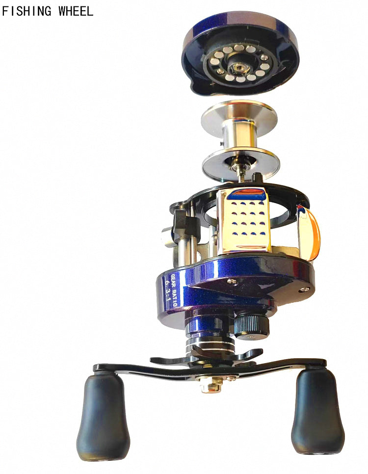 Baitcasting Reel, Aluminum Alloy, 6.3:1, Blue-Purple – product photo