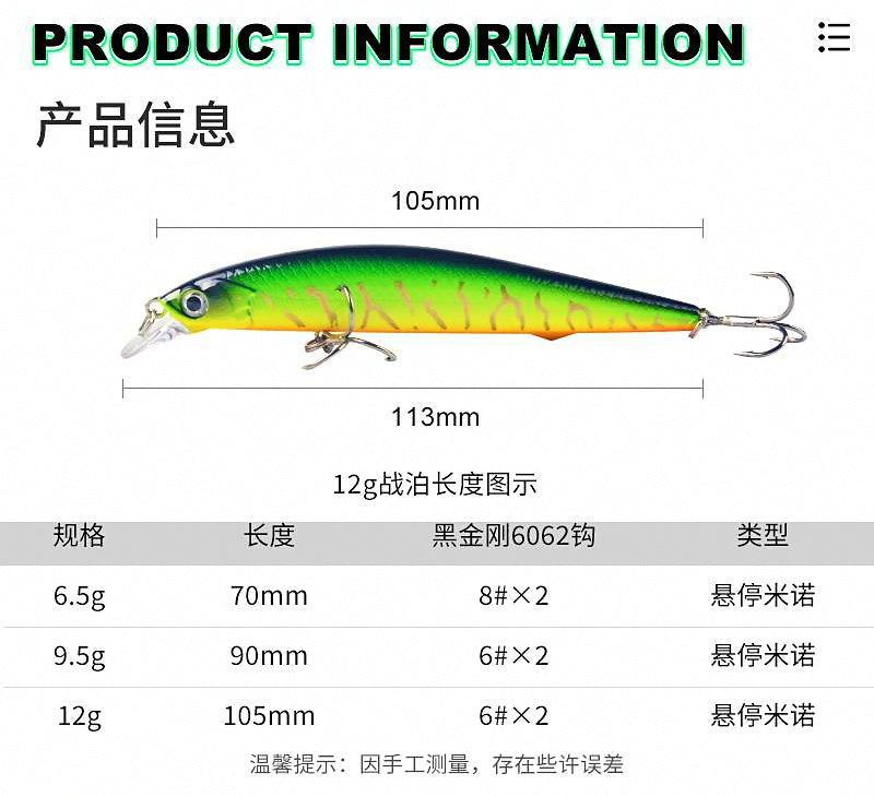 Suspending Minnow Hard Bait 5-Pack, 7–10.5 cm (2.8–4.1 in) – product photo
