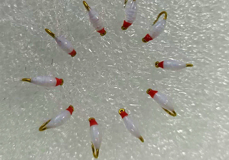 Red Head Nymph Fly, Fluorescent White, Barbed, Sizes 10–20 – product photo