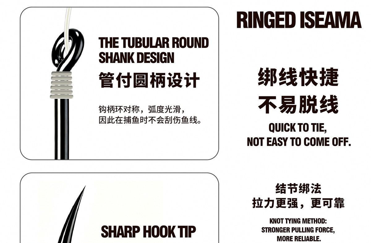 Iseni Barbed Fishing Hooks, Black, Boxed Pack, Sizes 3-14 – product photo