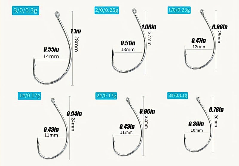Barbed Ring-Eye Saltwater Hooks, 100 pcs, Sizes 2 to 2/0 – product photo
