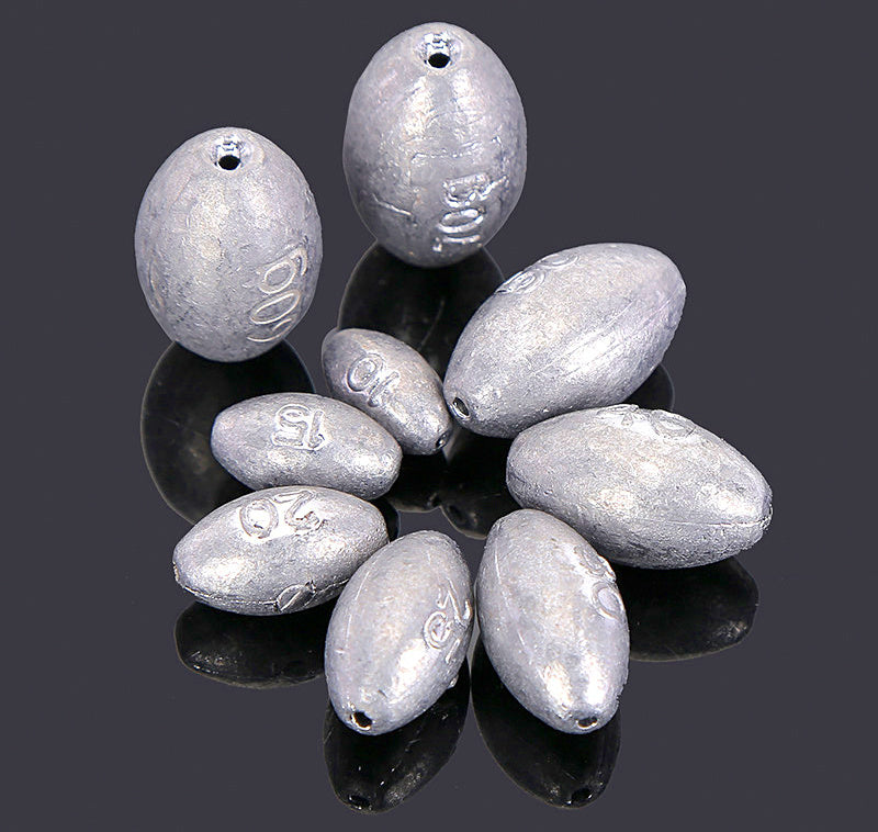 Lead Olive Sinkers, Center-Hole, 0.04–5.3 oz (1–150 g) – product photo
