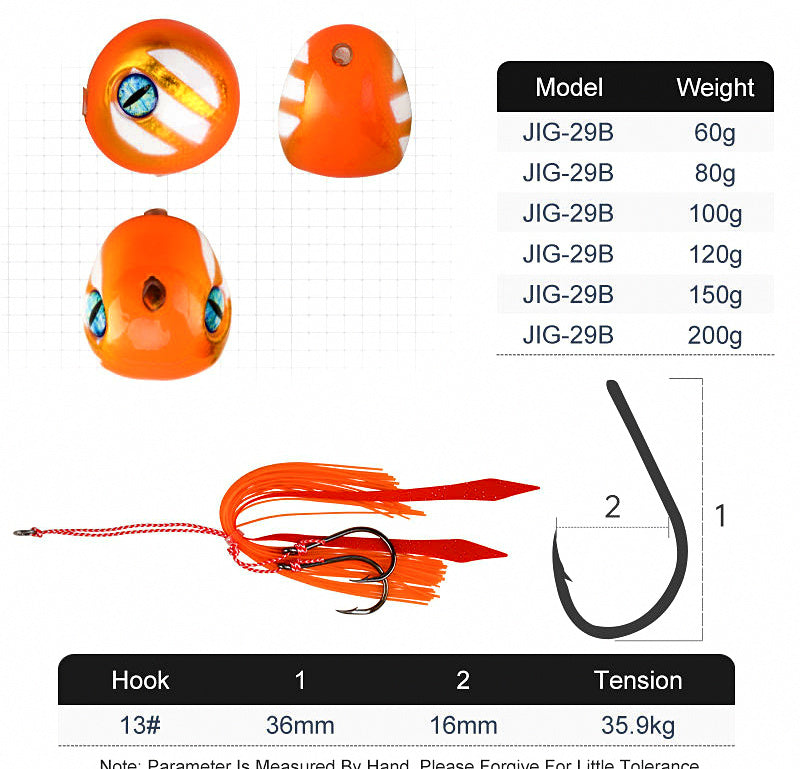 Slow Pitch Jig with Double Hooks, 60–200 g (2.1–7.1 oz) – product photo