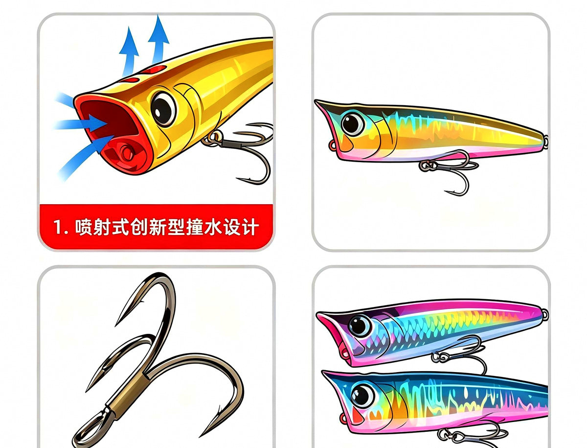 Topwater Popper Lure, 77 mm (3 in), 8.5–16 g (0.3–0.56 oz) – product photo