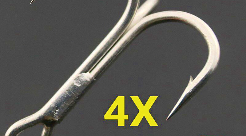 4X Strong Treble Hooks, Tin-Plated, Barbed, 10 Pack – product photo