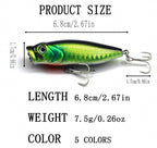 Topwater Popper Lure, 6.8 cm 7.5 g (2.7 in, 0.26 oz) – product photo