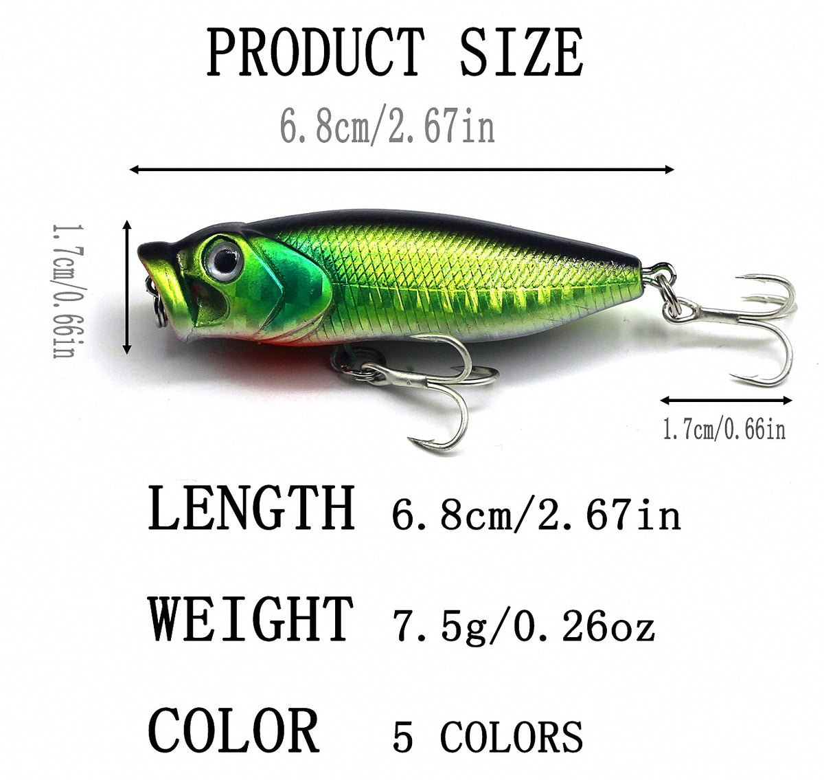 Topwater Popper Lure, 6.8 cm 7.5 g (2.7 in, 0.26 oz) – product photo
