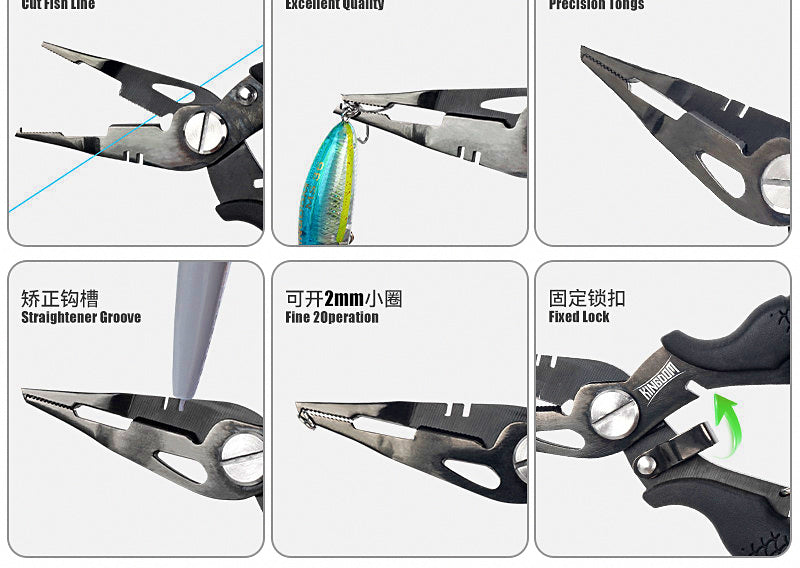 Stainless Steel Fishing Pliers, Split Ring & PE Line Cutter – product photo