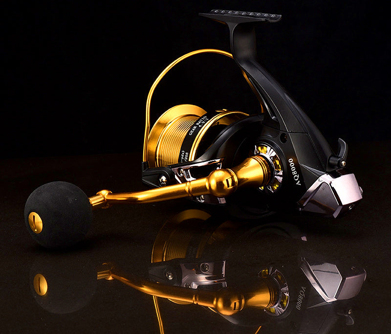 Long Cast Spinning Reel, 12+1 Bearings, Black Gold, 8000-12000 – product photo