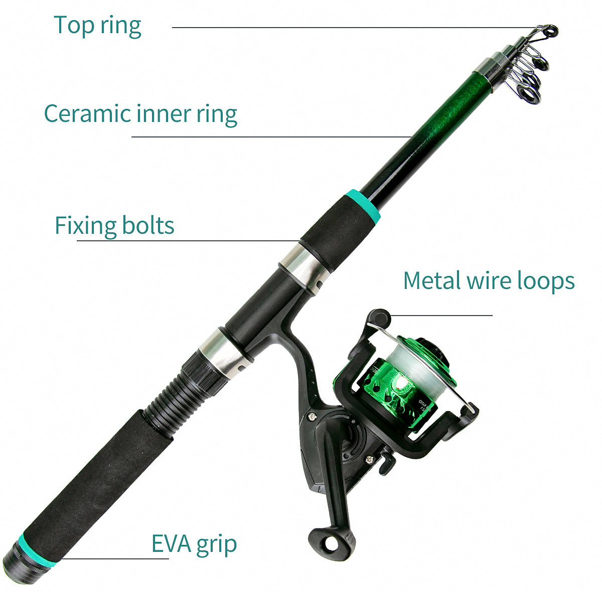 Kids Beginner Spinning Rod & Reel Combo, Fiberglass – product photo