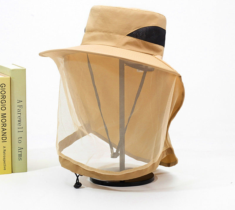 Mesh Face Cover Fishing Sun Hat, Wide Brim, Foldable – product photo
