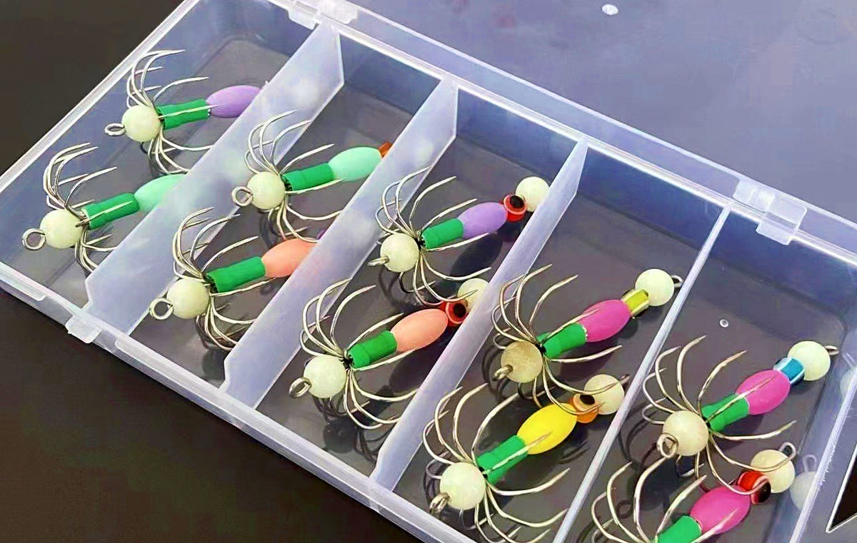 12-Prong Glow Squid Jig, Barbless, Boat Fishing – product photo