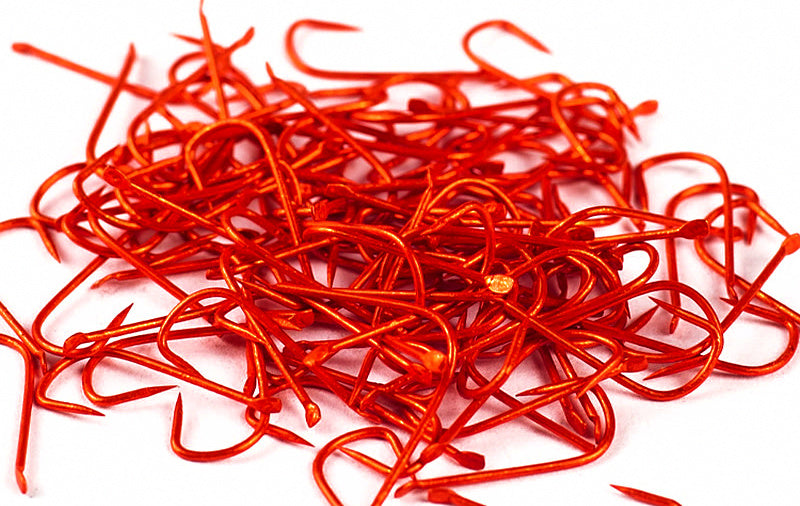 Red Sode Fishing Hooks, Barbed or Barbless, Sizes 1–8 – product photo