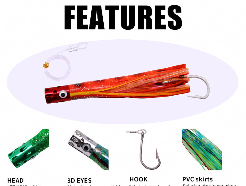 7 in Metal Head Trolling Lure, Squid Skirt Style – product photo