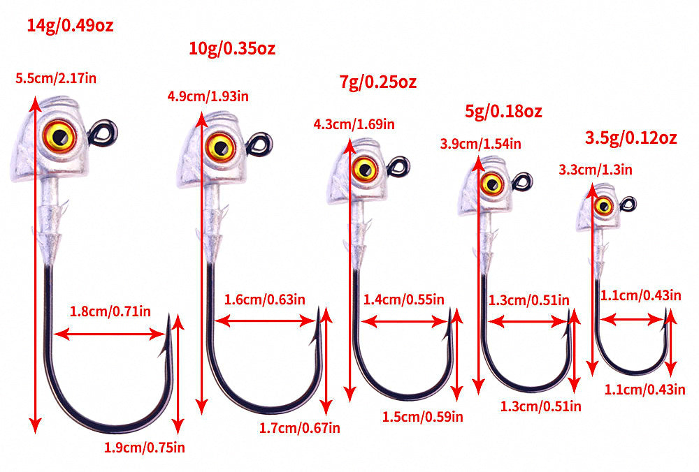 Fish Eye Jig Head Hooks, 3.5–14 g (1/8–1/2 oz), 5-Pack – product photo
