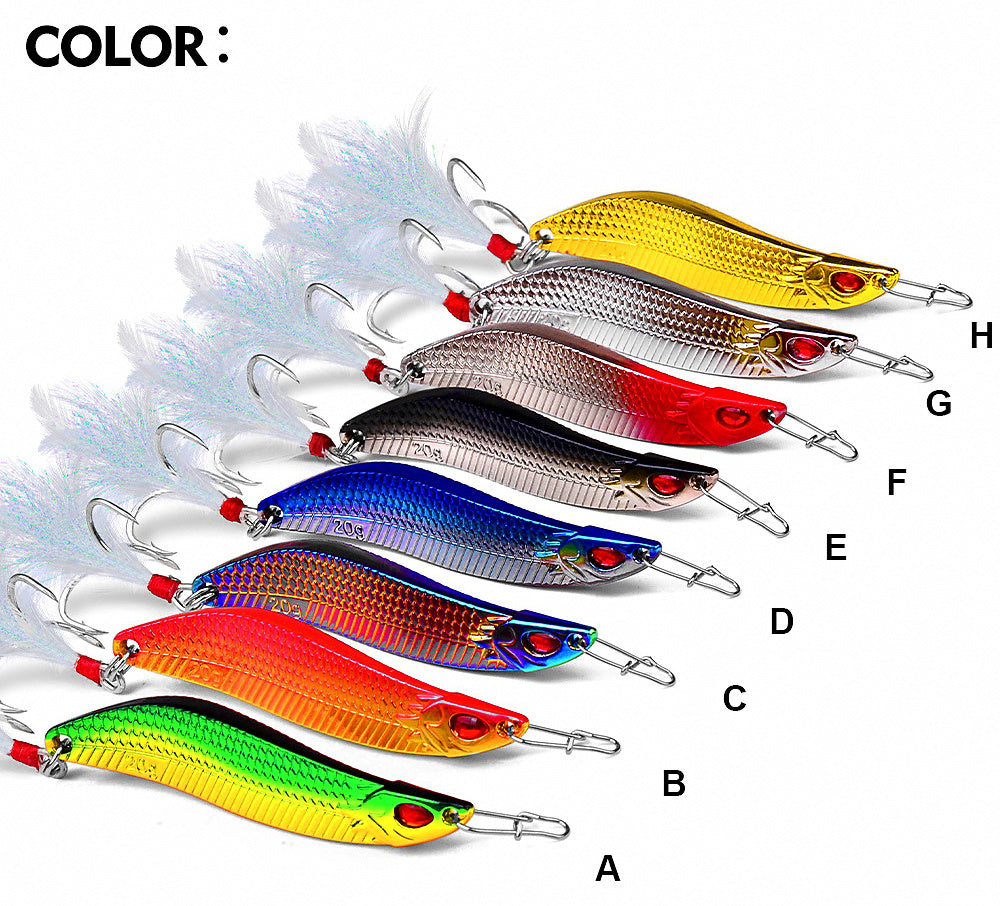 Casting Spoon Jig with Feather Treble Hook, 7–20 g (0.25–0.7 oz) – product photo