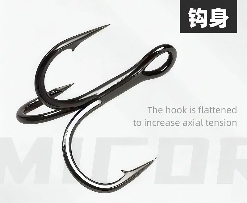 Black Treble Hooks, High-Carbon Steel, Sizes #4–#22 – product photo