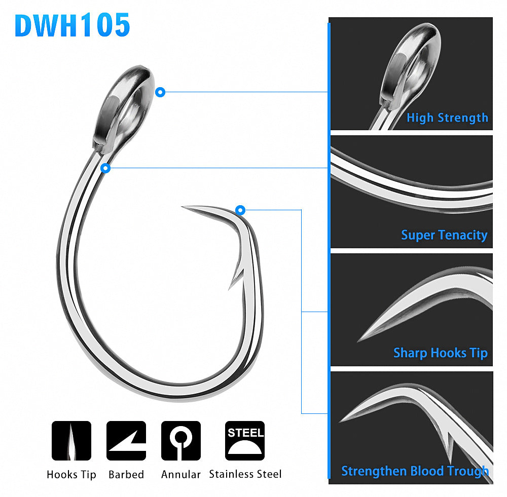 Stainless Steel Barbed Saltwater Hooks, 5-Pack, 11/0–16/0 – product photo