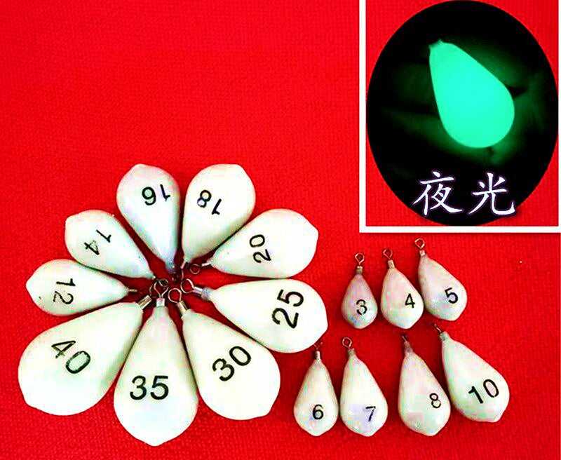 Glow Teardrop Sinker with Swivel, 0.4–7.8 oz (11–220 g), 10 Pack – product photo