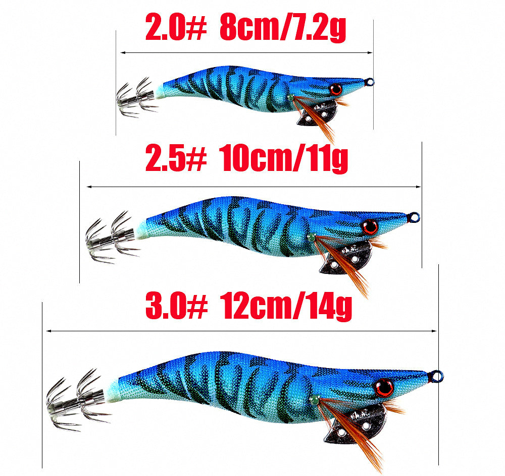 Glow Wooden Shrimp Squid Jig, Size 2.0–3.0 – product photo