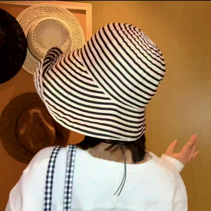 Foldable Striped Bucket Sun Hat, Wide Brim, L (58–60 cm) – product photo