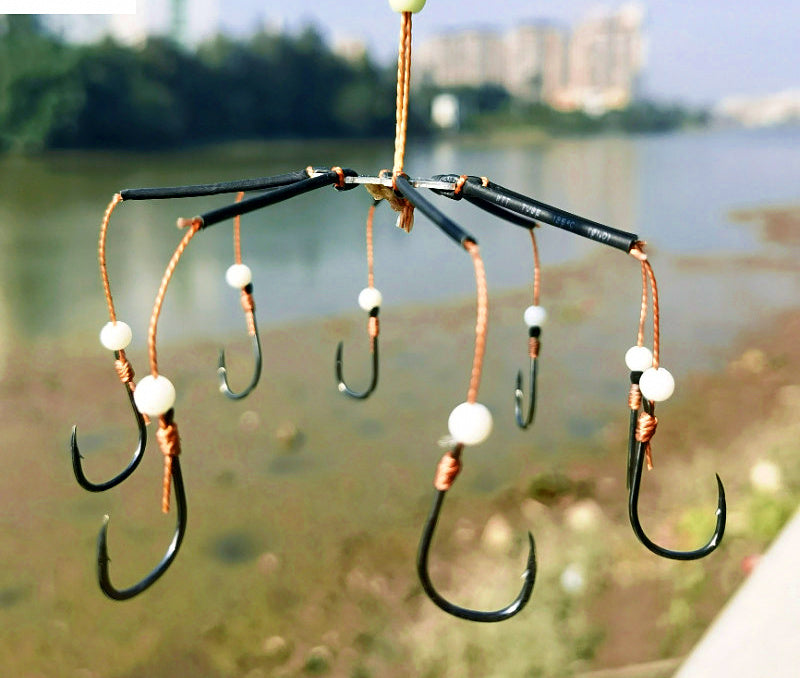 Hand-Tied 8-Hook Explosion Hook Rigs, Silver & Bighead Carp – product photo