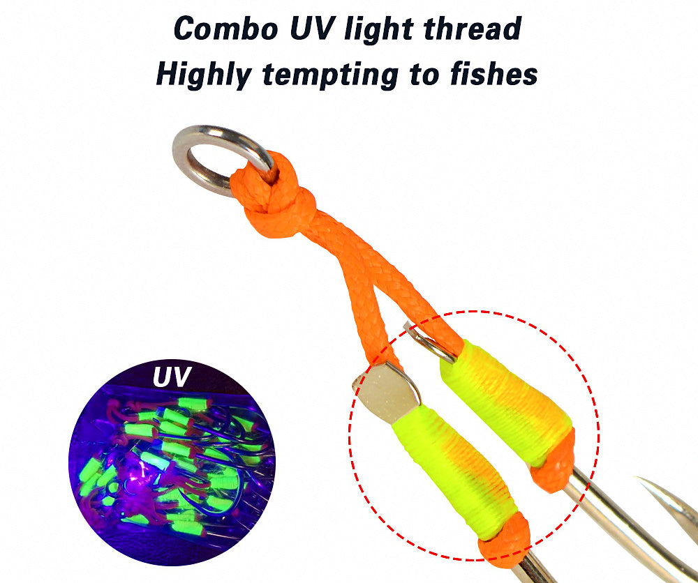UV Glow Jig Hooks, Single or Double, 10-Pack, Sizes 13–22 – product photo