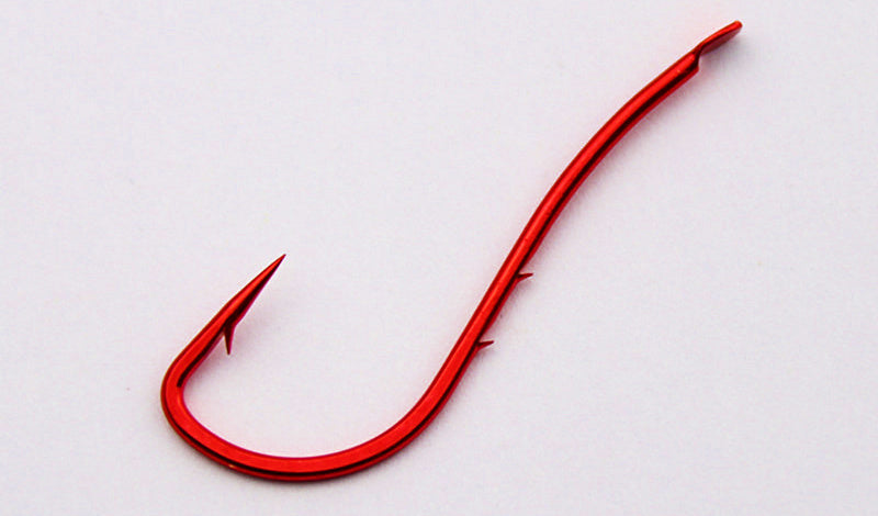 Long Shank Barbed Bait Hooks, Red or White, Size 8–18 – product photo
