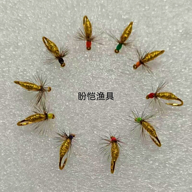 Barbed Nymph Fly Hooks, Gold Body, Sizes 8–20 – product photo