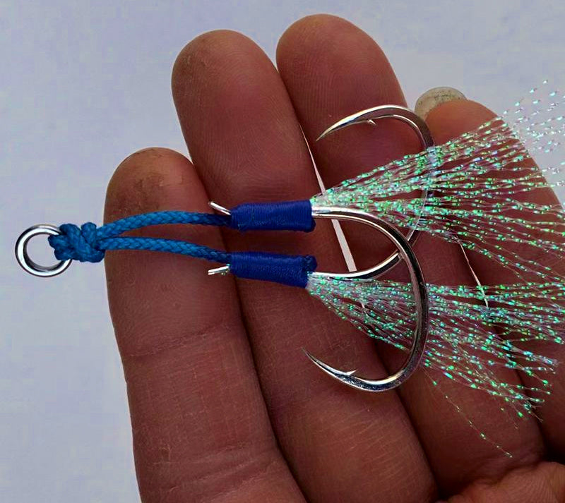 Barbed Double Assist Hooks for Slow Pitch Jigs, 1/0–4/0 – product photo