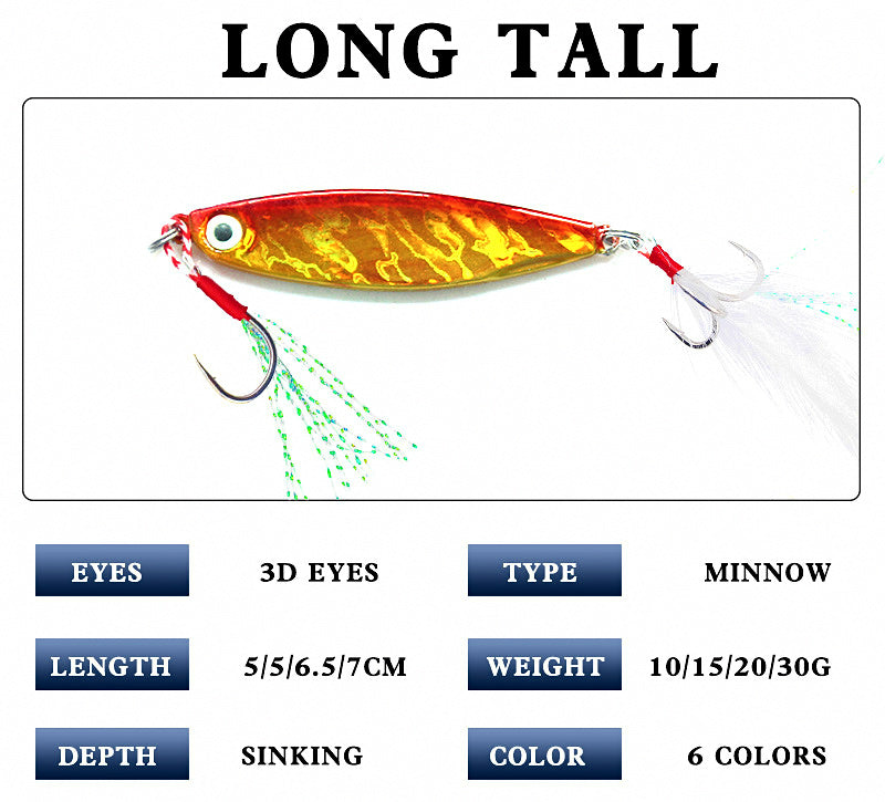 Long Cast Metal Jig with Feather Treble Hook, 7–30 g (0.25–1.06 oz) – product photo