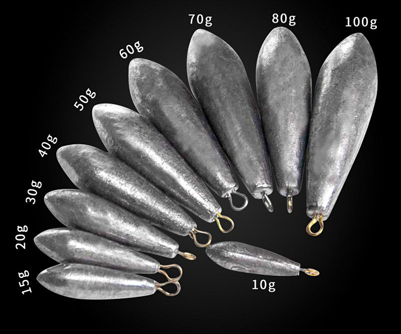 Willow Leaf Lead Sinkers, Through-Hole, 0.35–3.5 oz (10–100 g) – product photo