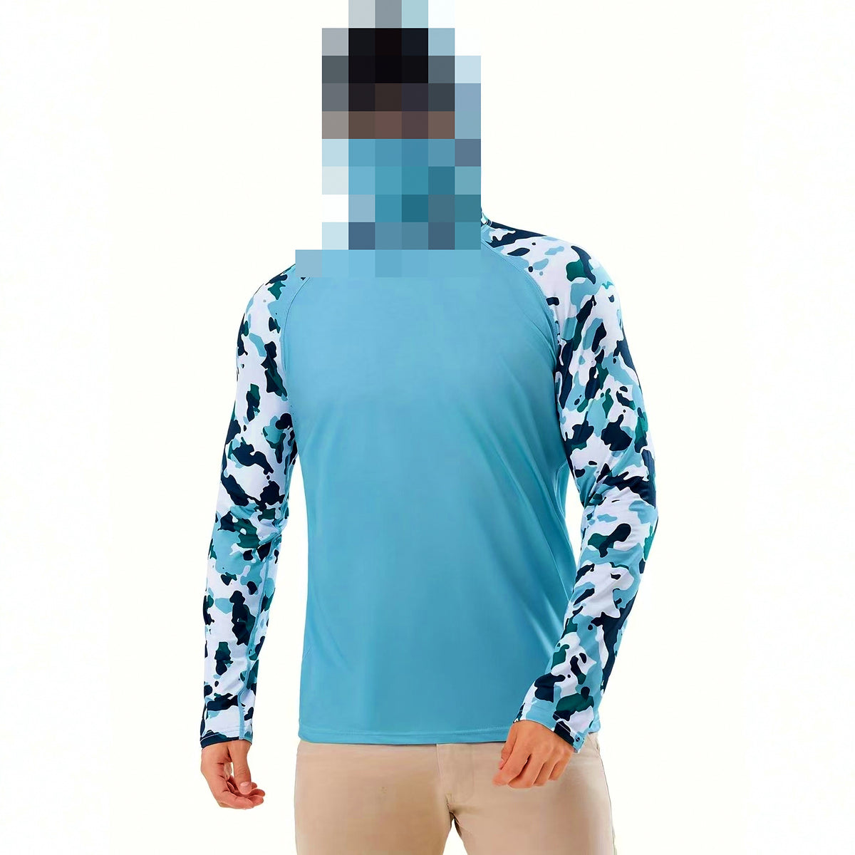 Hooded Quick-Dry Sun Shirt with Face Mask, Camo Fishing Top – product photo