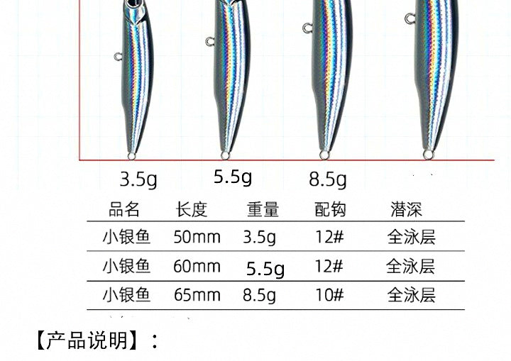Sinking Pencil Lure, 3.5–8.5 g (0.12–0.30 oz), Single/Treble Hook – product photo