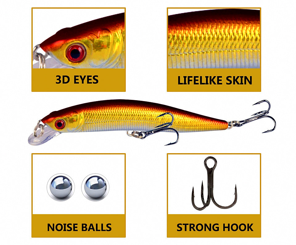 Floating Minnow Hard Bait, 9.5 cm (3.7 in), 8.5 g (0.3 oz) – product photo