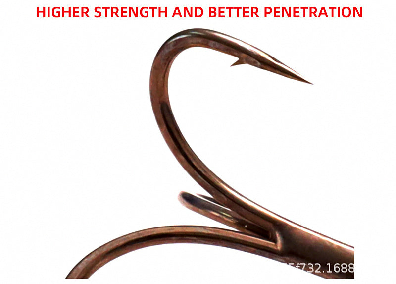 Teflon-Coated Treble Hooks, 3X Strong, Sizes 4–14 – product photo