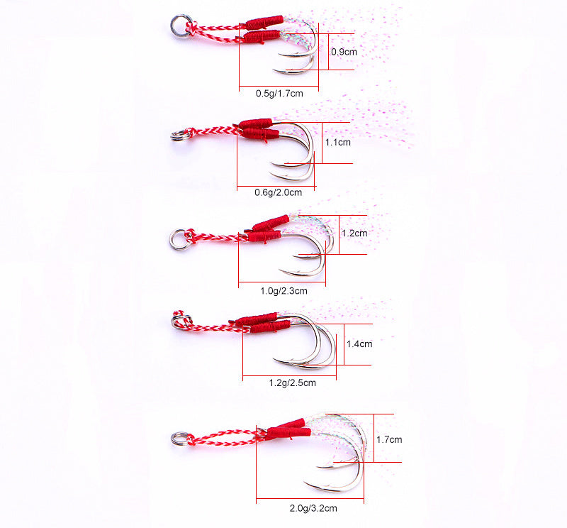 Feathered Double Hooks, Barbed, Carbon Steel, Sizes 10–20 – product photo