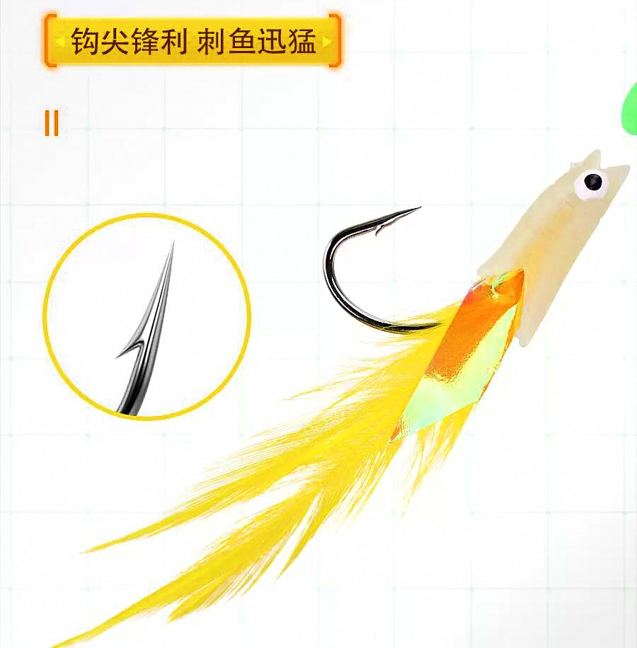 Luminous 3-Hook Feather Fish Head Rig, Size 1/0 – product photo