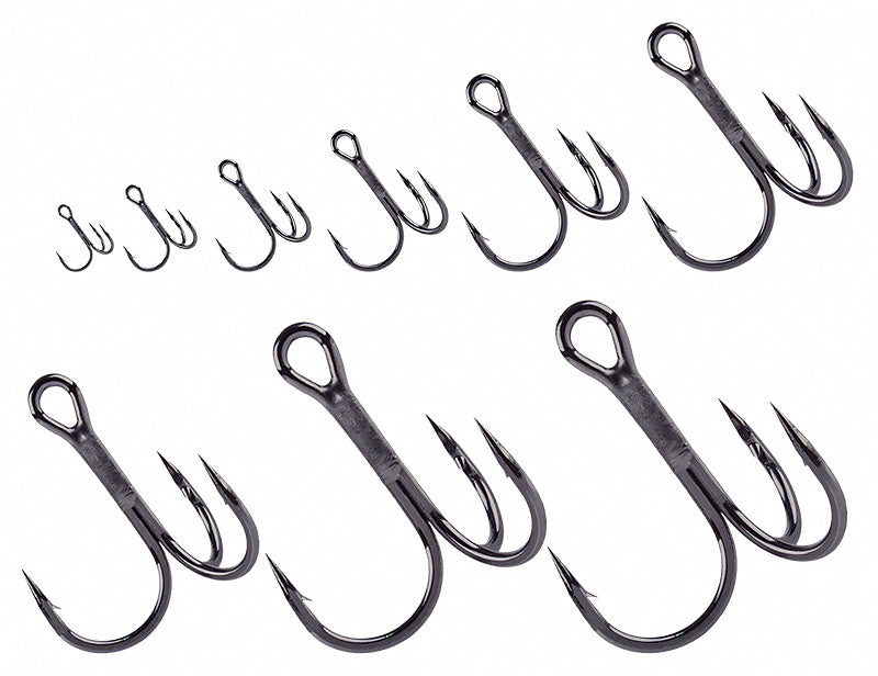 Barbed Treble Hooks, Black High-Carbon, 20-Pack – product photo